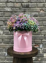 Цветочная композиция из Гипсофила и Розы в шляпной коробке в Суворове