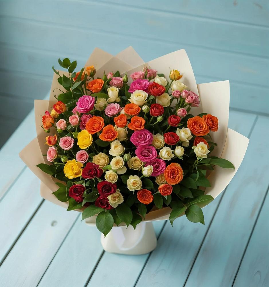 Букет Микс из разноцветных кустовых роз в Суворове