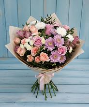 Букет цветов из:  Хризантемы, Розы и Альстромерии в Суворове