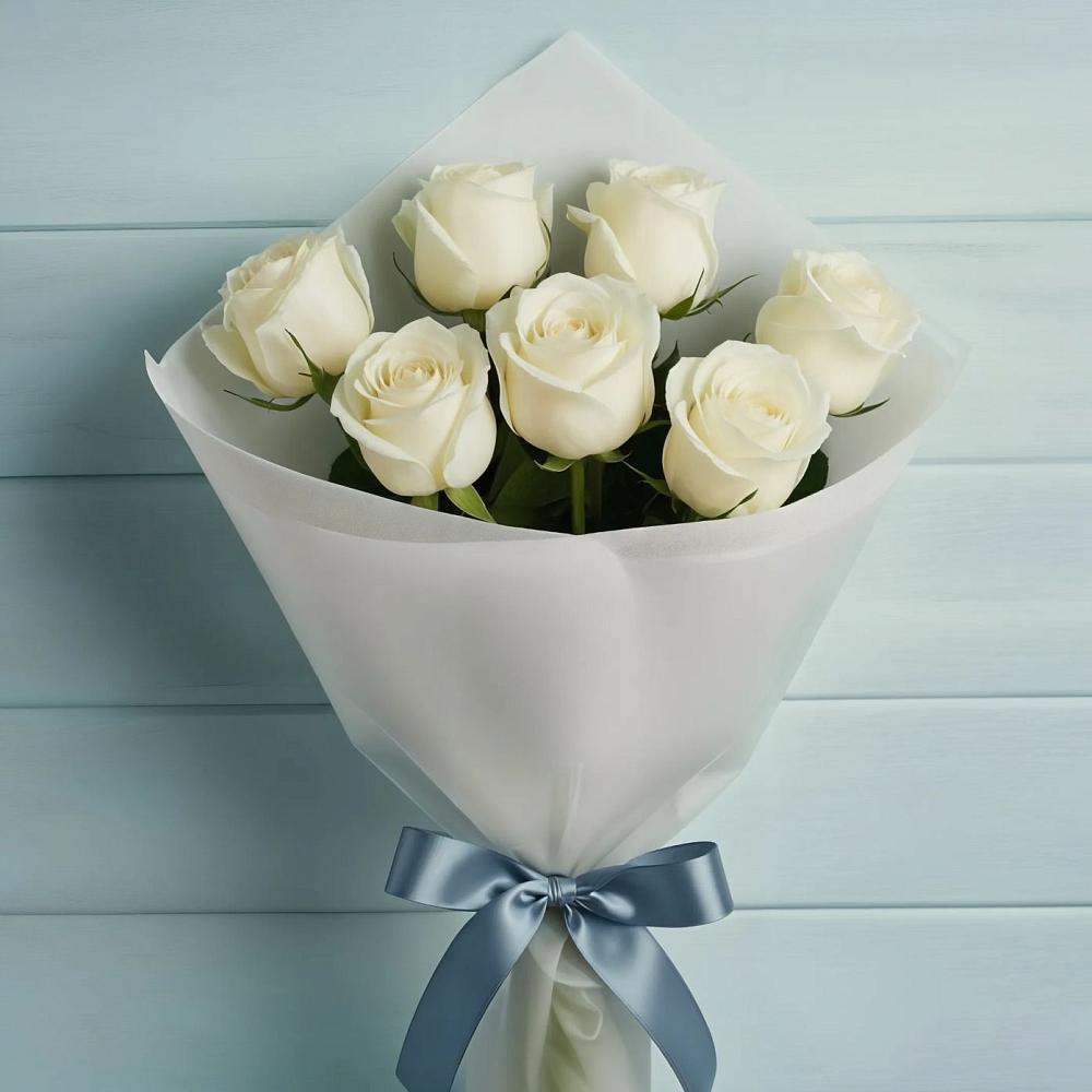 Букет 7 Белых роз Эдлесс Лав в Суворове